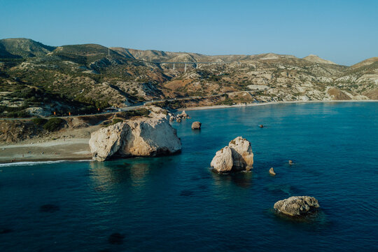 Aerial View of Aphrodite's Rock Beach, Cyprus