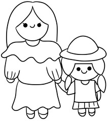 Mom and daughter go to school