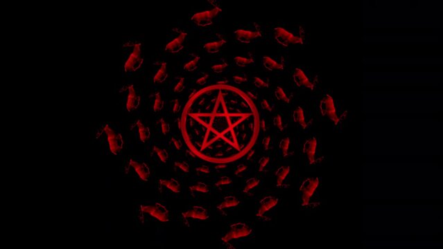 Dancing deer Stag in circle red strobing pentagram 4K Vj Loop