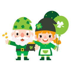 Gnomes Saint Patrick's Day Clipart, Gnome man and woman Saint Patricks