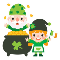 Gnomes Saint Patrick's Day Clipart, Gnome man and woman Saint Patricks