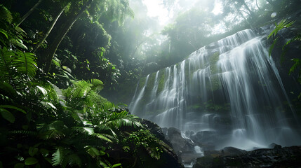A beautiful waterfall in forest ,
Trail in the colombian forest