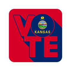 Vote sign, postcard, poster. Banner with Kansas flag with long shadow. Vector illustration.
