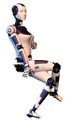 3D Rendering Female Robot on White