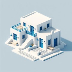 Design of blue and white Greek island house