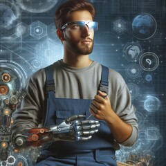 Illustration of a bionic worker of the future