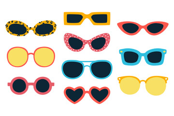 Set of vector illustrations of sunglasses isolated on white background - 741493045