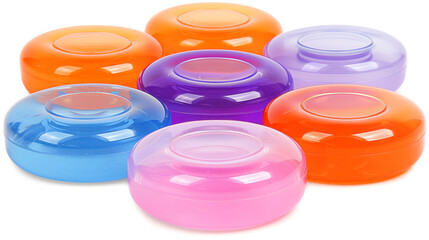 Close-up shot of plastic lids from disposable containers