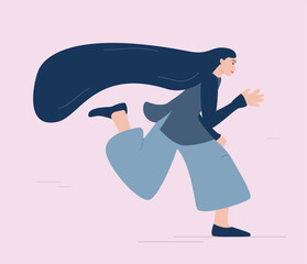 Woman in oriental clothes runs. Vector illustration - 741494017