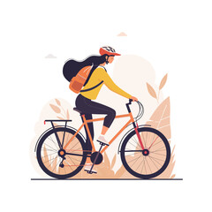 Woman cycling in autumn scene