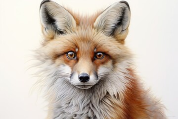 Fototapeta premium Red fox sitting , innocent fox with white background 