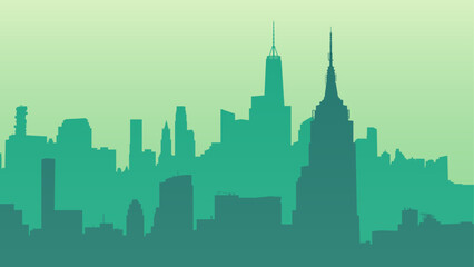 New York, United States. Empire State Building and Office Building. Silhouette vector background of Manhattan cityscape. Travel