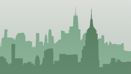 New York, United States. Empire State Building, Rockefeller Plaza, Office Building. Silhouette vector background of Manhattan cityscape. Travel illustration
