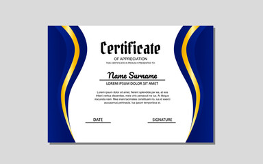 Certificate template design in blue abstract style for education and business appreciation