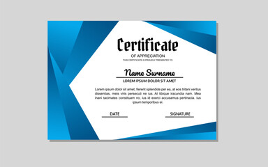 Certificate template design in blue abstract style for education and business appreciation