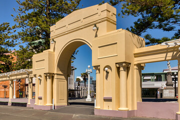 Napier Arch on Marine Parade in Napier, New Zealand. Napier was largely rebuilt in Art Deco style...