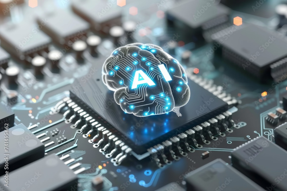 Aufkleber ai brain chip hybrid cloud. artificial intelligence long term depression human so dimm mind circuit 