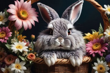 Obraz premium bunny cute hare floral watercolor ai generated