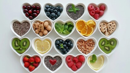 Selection of healthy food for heart, life concept --ar 16:9 --v 6 Job ID: 7769d5f3-1068-4cd9-a2bd-604a922f88d4