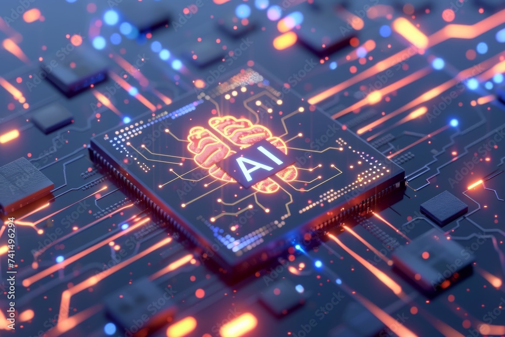 Poster ai brain chip reliability testing. artificial intelligence neuroplasticity mind visionary goal axon.
