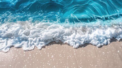 Soft blue ocean wave on clean sandy beach - obrazy, fototapety, plakaty