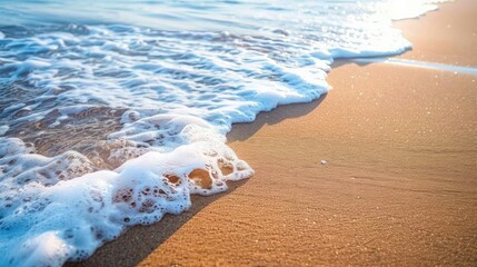 Soft blue ocean wave on clean sandy beach - obrazy, fototapety, plakaty