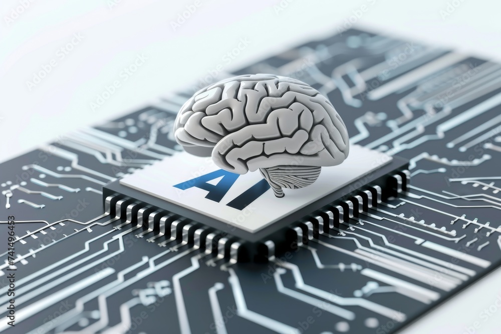 Poster ai brain chip cognitive computing. artificial intelligence neon berry blast mind brain tumor researc