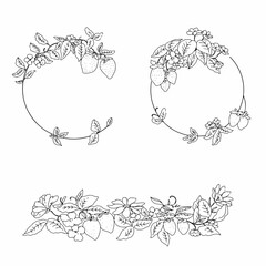 春めかしい苺と葉っぱのフレーム