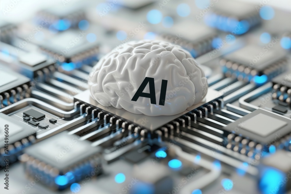 Poster ai brain chip quantum simulation. artificial intelligence coping mechanisms mind social awareness ax