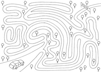 Race maze graphic black white sketch illustration vector