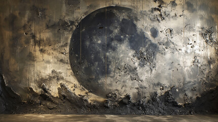 /imagine A mural on a pearl grey wall, showcasing a dreamy, abstract moonscape, with craters and stars forming silhouettes of nocturnal animals - obrazy, fototapety, plakaty