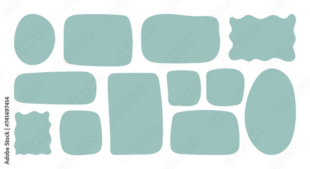 Poster doodle blue textbox set. empty text box circles rectangles and squares isolated on white background.