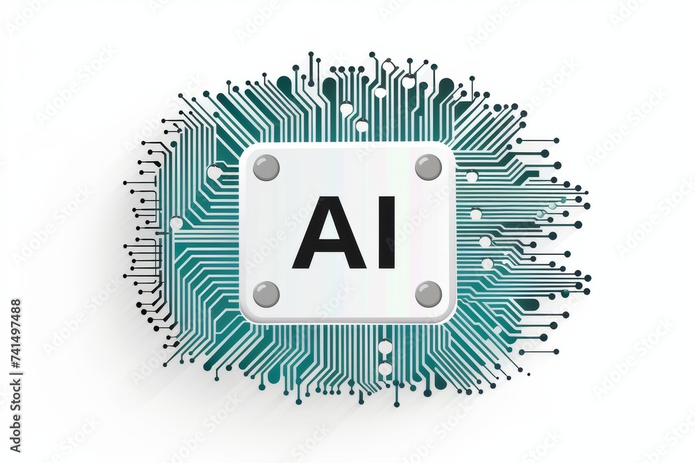 Aufkleber ai brain chip neon cherry red. artificial intelligence signal processing circuits mind icon generato
