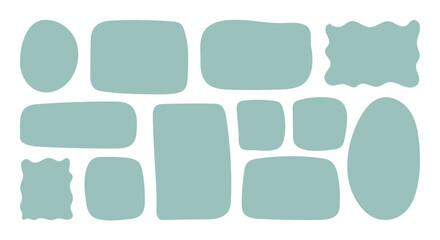 Doodle blue Textbox set. Empty text Box circles rectangles and squares isolated on white background. Hand drawn Blank quote wavy Frames template collection. Simple pastel backgrounds for information