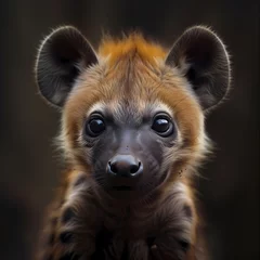 Rolgordijnen Captivating portrait of a young hyena gazing intently © Asia