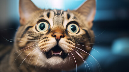 emotion fear, portrait of a cat with big eyes, emotional look of an animal