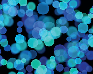 Abstract colorful lights blue sparkle bokeh on black background. Baubles and blurred shiny lights variation. Holiday festive theme garland glitter lights defocused space for text widescreen backdrop