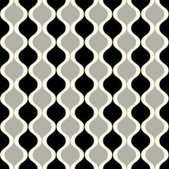 Retro geometric 70s creamand black waves mid century seamless pattern