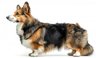 protrait of cute corgi adult stand looking forward on white background