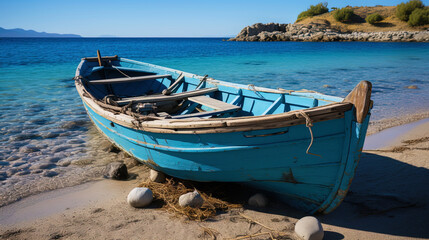 Fototapeta premium A warm sea with soft waves swinging boats on the surface of the water, like a dance under the