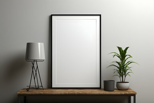 Blank White Poster Frame Mockup on the Wall. Empty Photo Frame