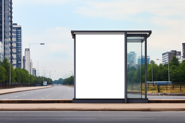 Bus stop billboard mockup. Empty Outdoor Advertising billboard mockup at bus stop. Empty advertisement place for marketing banner or posters
