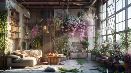A living room filled with lots of plants