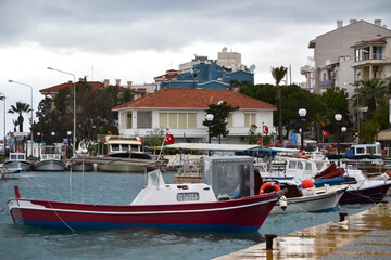 boats in the harbor at cesme, izmir