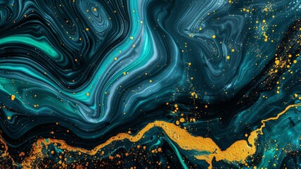 Abstract Marbled Background with Swirls of Blue and Gold Accents for Artistic Design