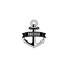 anchor with ribbon for nautical boat ship yacht sea ocean lake river transport logo design