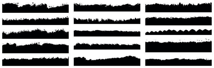Big bundle of ink brush strokes. Grunge badge brush, box, frame, grunge background, Rectangle, splash. Vector paintbrush set. Black and white blob distress droplet grungy texture onyx canvas daub line - obrazy, fototapety, plakaty