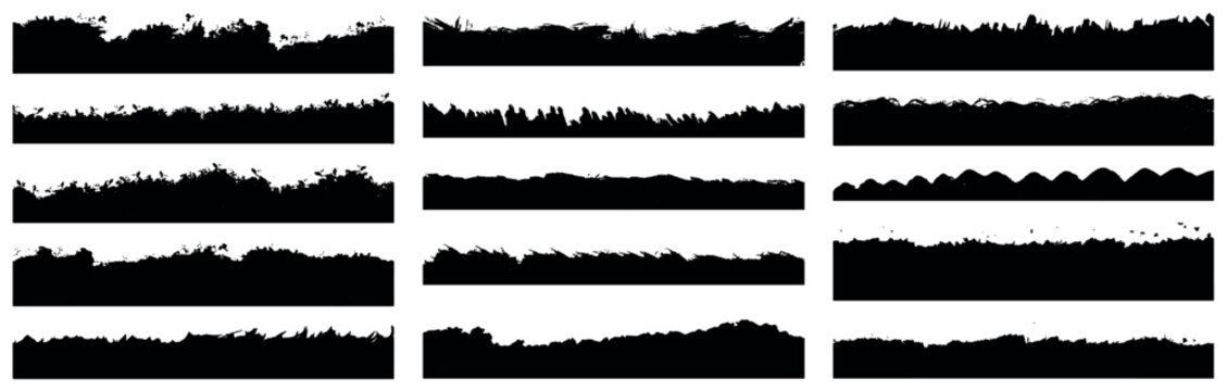 Big bundle of ink brush strokes. Grunge badge brush, box, frame, grunge background, Rectangle, splash. Vector paintbrush set. Black and white blob distress droplet grungy texture onyx canvas daub line