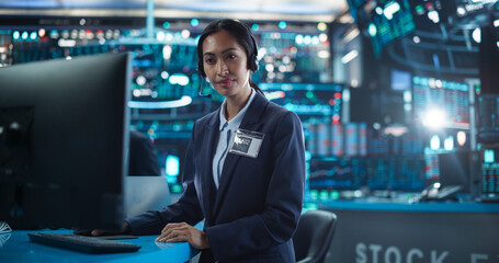 Talented Asian Stock Exchange Investor Working on Desktop Computer, Day Trading Company Shares, Valuable Technology Investments, Communicating with Clients. Portrait of a Female Specialist