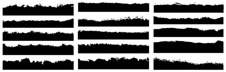 Set of grunge brush stroke dirty texture, paint brush stroke, ink splatter, ink brush. Abstract freehand drawing artistic design element. Big bundle square brush, rectangle brush, Grunge badge brush. - obrazy, fototapety, plakaty